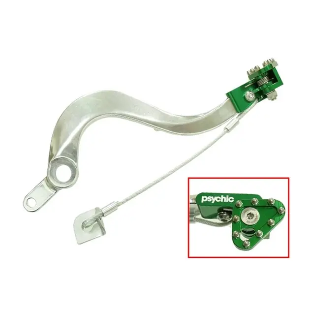 Dźwignia hamulca nożnego Kawasaki KXF 450, KLX 450R srebrna z zieloną stopką PSYCHIC MX-08803 Bezpieczne zakupy