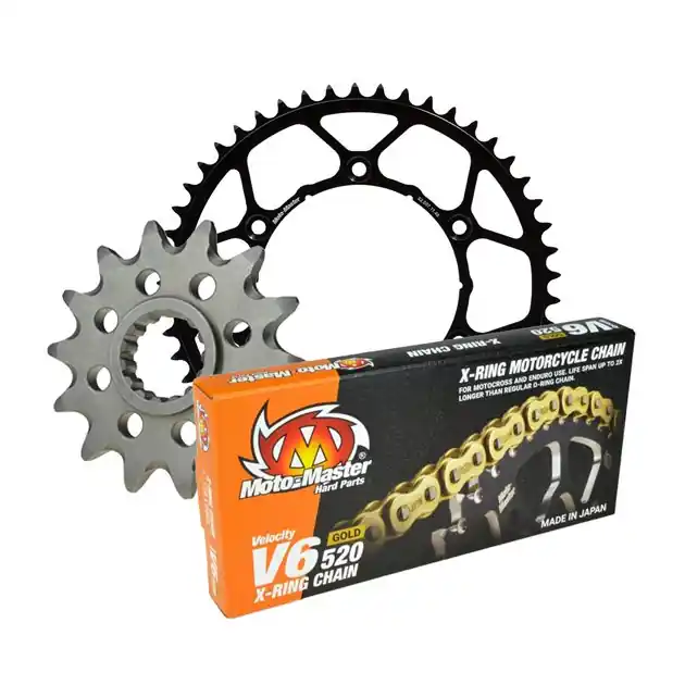 Szybka wysyłka Zestaw napędowy kompletny KTM/Husqvarna/GASGAS 13/50/120 Łańcuch V6-520G X-ring złoty Moto-Master MMKITKTM2