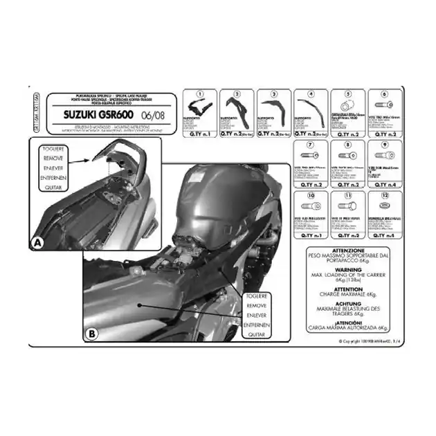 Wyprzedaż Stelaż kufra centralnego z płytą Monolock Suzuki GSR 600 Kappa KR116M