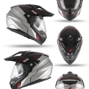 Bestseller UFO 2023/04 KASK ARIES OFFROAD / DUAL / TOURER / CROSSOVER Z SZYBĄ, DASZKIEM I BLENDĄ PRZECIWSŁONECZNĄ KOLOR SREBRNY/CZARNY ROZMIAR XL - UFO KOLEKCJA 2023