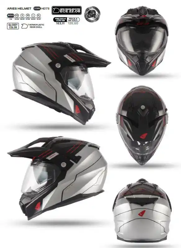 Bestseller UFO 2023/04 KASK ARIES OFFROAD / DUAL / TOURER / CROSSOVER Z SZYBĄ, DASZKIEM I BLENDĄ PRZECIWSŁONECZNĄ KOLOR SREBRNY/CZARNY ROZMIAR XL - UFO KOLEKCJA 2023