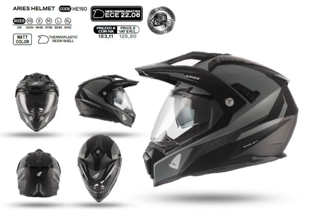 Zniżka UFO ZZZZ KASK ARIES OFFROAD / DUAL / TOURER / CROSSOVER Z SZYBĄ, DASZKIEM I BLENDĄ PRZECIWSŁONECZNĄ KOLOR CZARNY/SZARY ROZMIAR S ( ECE 22R06 ) - KOLEKCJA 2023