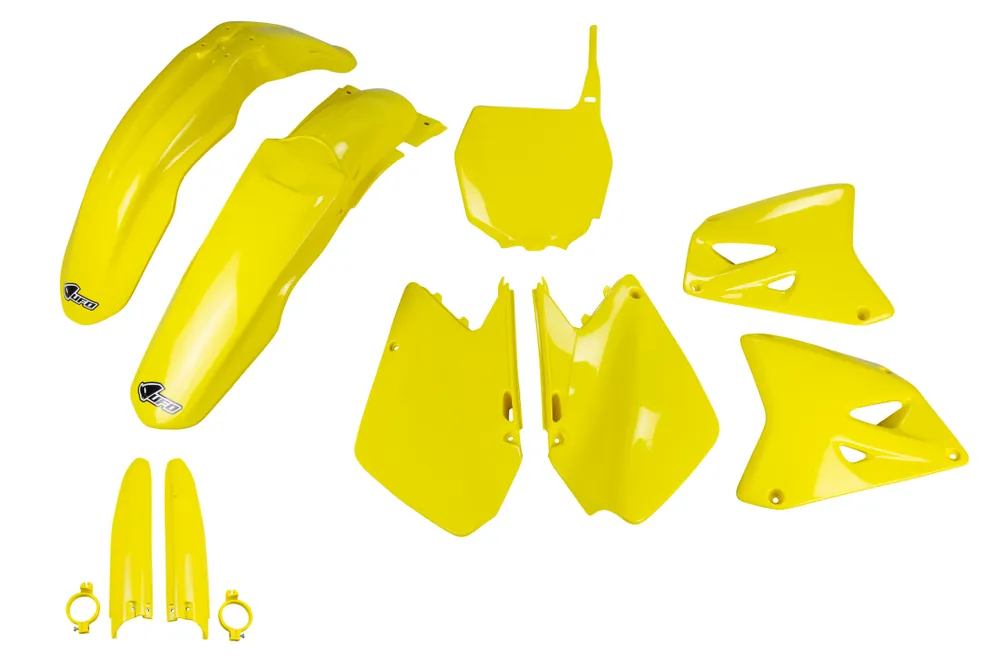 Bestseller UFO KOMPLET PLASTIKÓW (FULL KIT) Z OSŁONAMI TELESKOPÓW (AMORTYZATORÓW) SUZUKI RM 125 / 250 ‘01-‘22 KOLOR ŻÓŁTY