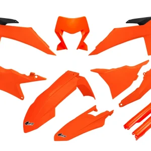 Szybka wysyłka UFO KOMPLET PLASTIKÓW (FULL KIT) Z OSŁONAMI TELESKOPÓW (AMORTYZATORÓW) KTM EXC 150 / 250 / 300 TBI ‘24-‘25, EXC-F 250 / 350 / 450 / 500 ‘24-‘25 KOLOR POMARAŃCZOWY FLUO