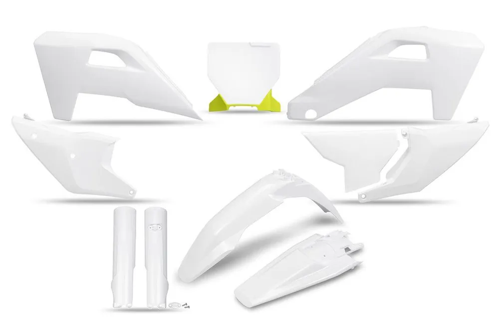 Zniżka UFO KOMPLET PLASTIKÓW (FULL KIT) Z OSŁONAMI TELESKOPÓW (AMORTYZATORÓW) HUSQVARNA TC 125 / 150 / 250 / 300 ‘25-‘26, TX 300 ‘25-‘26, FC 250 / 350 / 450 ‘25-‘26, FX 350 / 450 ‘25-‘26 KOLOR OEM
