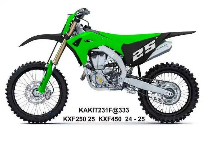 UFO 2025/11 KOMPLET PLASTIKÓW (FULL KIT) Z OSŁONAMI TELESKOPÓW (AMORTYZATORÓW) KAWASAKI KXF 250 ‘25, KXF 450‘24-‘26, KX 450X ‘24-‘26 KOLOR ZIELONY / CZARNY Taniej