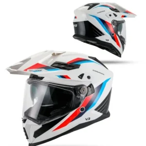 UFO 2026/01 KASK COSMOS OFFROAD / DUAL / TOURER / CROSSOVER Z SZYBĄ, DASZKIEM I BLENDĄ PRZECIWSŁONECZNĄ KOLOR BIAŁY/CZERWONY ROZMIAR M ( ECE 22R06 ) - KOLEKCJA 2026 Najlepsza cena